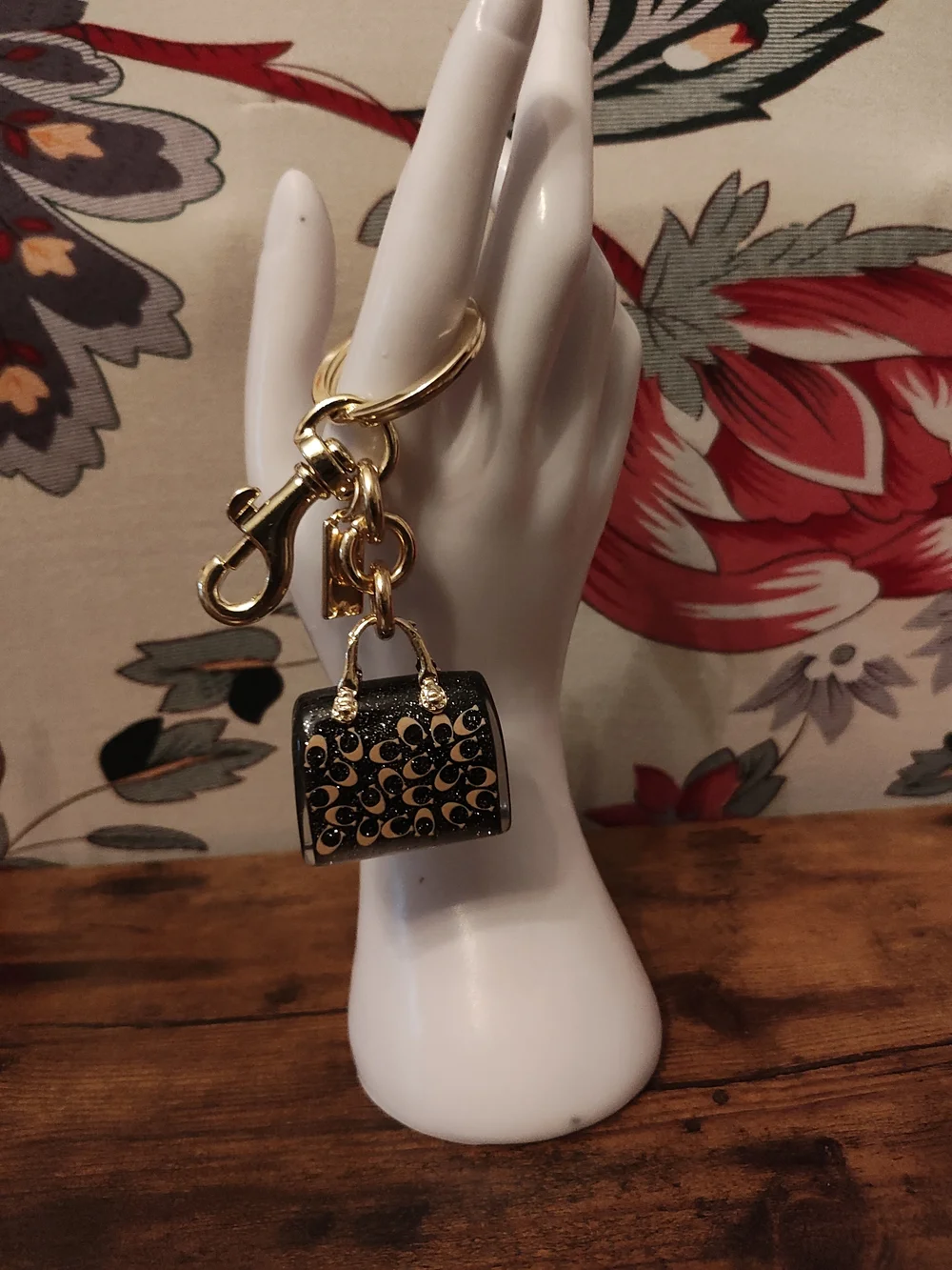 Gold and Black Handbag Keychain Charm - Women's Accessory